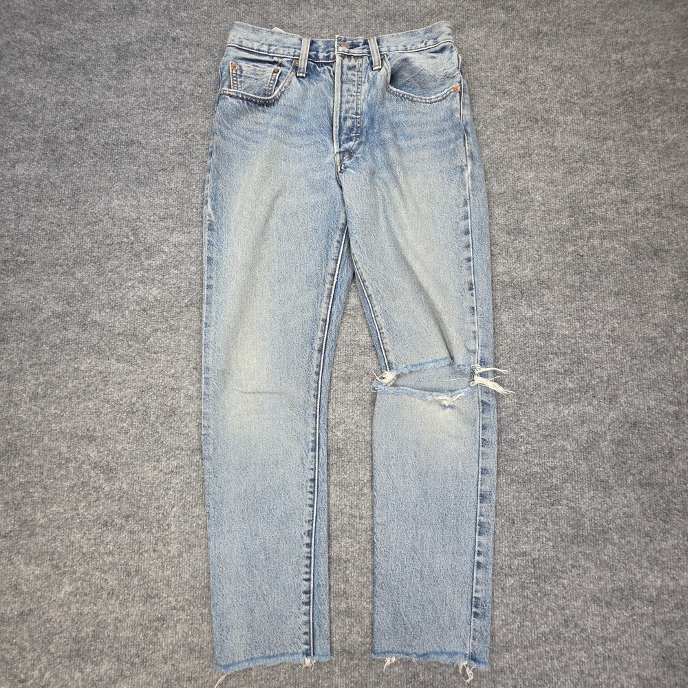 Levis 501 Jeans Women's 26 x 28 (FITS 26x26) Blue Distressed Selvedge White Cone